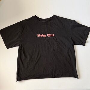 Brandy Melville John Galt Black 'Baby Girl' Ladies Crop T-Shirt One Size